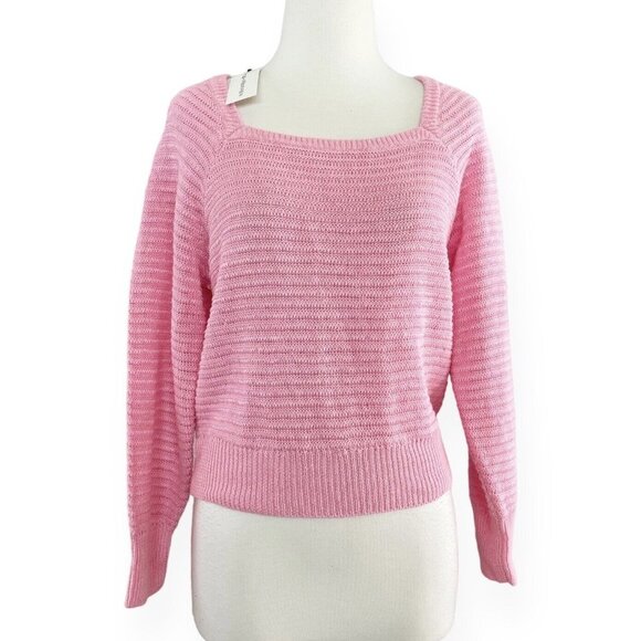 NEW White + Warren Linen Squareneck Sweater Womens Size S *FLAW* Flamingo Pink - Picture 1 of 8